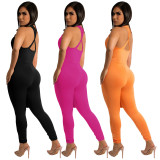 Women's Nightclub Solid Color Sexy Cross Hollow Pleated Slim Jumpsuit