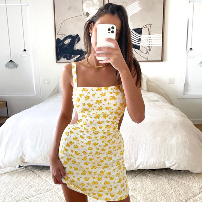 Summer printed suspender hollow dress fashion sexy open back tight fitting skirt women
