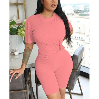 Women's Solid Color Cotton Suit Ladies Basic Sports Casual Set