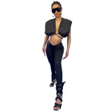 Summer women's sexy cropped cardigan lace-up vest high waist tight pants suit women