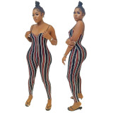 Women Fashion Stripe Print Jumpsuit