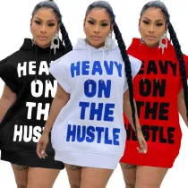 Spring/Summer Women Letter Print Hooded Sweatshirts Mini Dresses