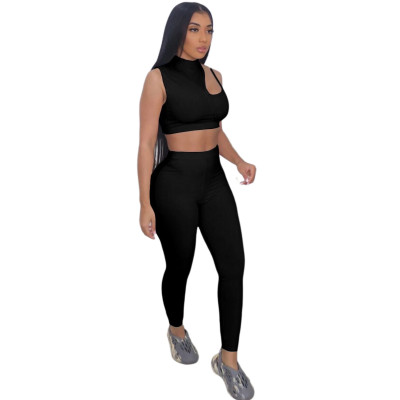 Women Summer Sexy Cut Out Crop Top And Pant Casual Two-Piece Set