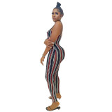 Women Fashion Stripe Print Jumpsuit