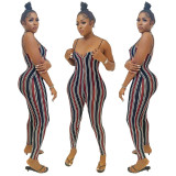 Women Fashion Stripe Print Jumpsuit