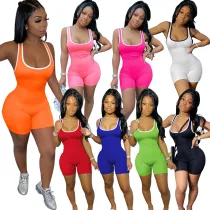 Women Fashion Casual Solid Color Sleeveless Romper