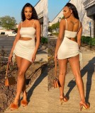 Women Sexy Pleated Split Straps Solid Color Elastic Backless Dress