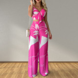 Women Summer Sexy Tube Top And Tie Loose Wide Leg Pants Print Two Piece Set