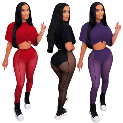 Women Fashion Sexy See Through Mesh Top And Pant Two-Piece Set