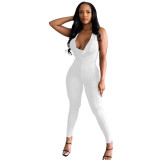 Women Summer Backless Deep V Halter Sexy Jumpsuit