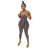 Women Fashion Stripe Print Jumpsuit