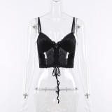 Gothic European and American spring and summer vest solid color sexy backless small straps top women's clothing