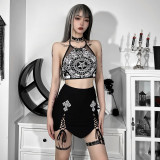 Gothic European and American spring and summer skirt solid color sexy lace-up pleated skirt women's clothing