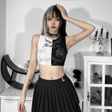 Gothic European and American spring and summer vest sexy patchwork contrast color short crop vest top women's clothing