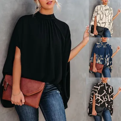 Women's Summer Casual Loose Print Top bat Sleeve Cape T-Shirt