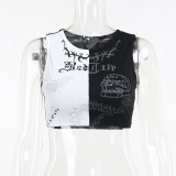 Gothic European and American spring and summer vest sexy patchwork contrast color short crop vest top women's clothing