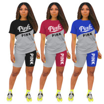 European and American women's fashion casual positioning printing two-piece sports shorts set