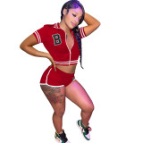 European and American women's summer baseball uniform letter embroidery casual two-piece sports shorts set