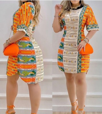 Spring and summerirregular dress European and American fruit print dress women's clothing