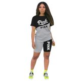 European and American women's fashion casual positioning printing two-piece sports shorts set