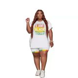 Spring and summer European and American plus size women's fashion casual two-piece shorts set women's clothing