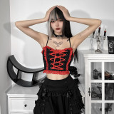 Gothic European and American spring and summer small straps sexy backless square neck lace-up vest women's clothing
