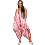 European and American fashion casual tie-dye loose pockets irregular loose jumpsuit
