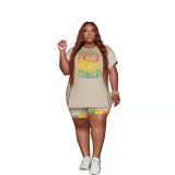 Spring and summer European and American plus size women's fashion casual two-piece shorts set women's clothing