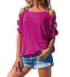 Women's Solid Color Cutout Short Sleeve Off Shoulder T-Shirt Top