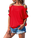 Women's Solid Color Cutout Short Sleeve Off Shoulder T-Shirt Top