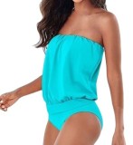 Multicolor Belly Covered Swimsuit Solid Color Waist bandeau One Piece Swimsuit