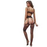 Erotic lingerie sexy black silk Open crotch free to take off hollow passion one-piece mesh stockings