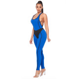 Women Summer Sexy Sleeveless Contrast Color Jumpsuit