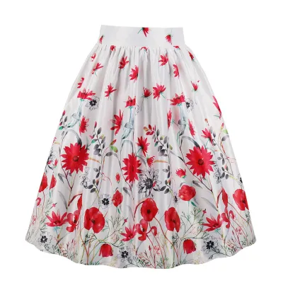 Women Summer Print Puffed High Waist Skirt