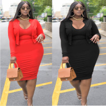 Women's autumn and winter solid color casual sexy dress jacket two piece set