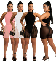 Women's Sexy see though Mesh Fashion Slim two piece shorts Set