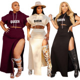 Women's Hooded Printed Dress Sweater Nightclub Casual two piece Fashion Pants Set