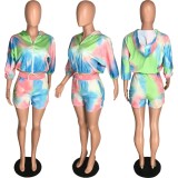 Women's Printed Tie-Dye Gradient Zip Hoodie two piece shorts Set