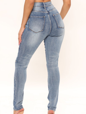 women Stretch patchwork jeans tight pants