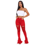 Hole personality street trend flared jeans