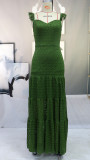 Sexy Lace Long Dress Solid Green Sling Mid Waist Long Dress
