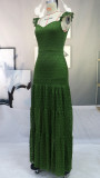 Sexy Lace Long Dress Solid Green Sling Mid Waist Long Dress
