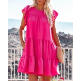 Spring Fashion Pleated Loose Solid Color Short Sleeve Dress