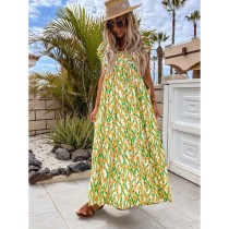 Fashion Short Sleeve Print Maxi Beach Dress