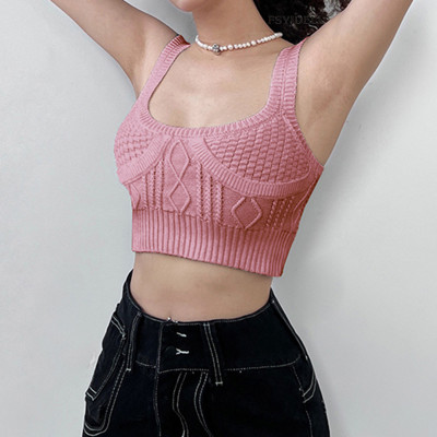 Women's Camisole Sexy Knit Solid Color Small Vest Wool Knit Crop Top