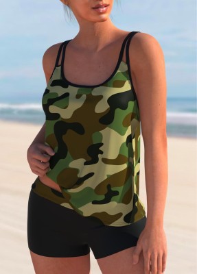 Sexy Women Camouflage Print Cover Top And Shorts Swimwear