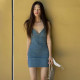 Summer Women Back Zipper V-Neck Retro Halterneck Backless Denim Dress