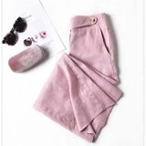 Summer Women Linen High Waist Drape Wide Leg Pants