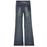 Women Denim Distressed Washed Pull Up Jeans