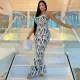 Women Summer Fashion Print Sexy V-Neck Halter Dress